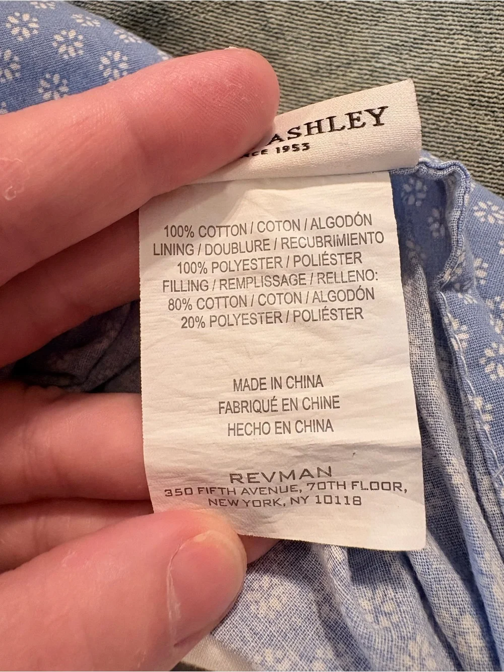 Laura Ashley cottagecore Blue and White king size pillow sham.